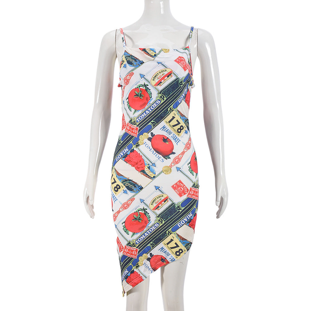 Women's Dress Dopamine Floral Sexy Strap Backless Irregular Dress - Image 6