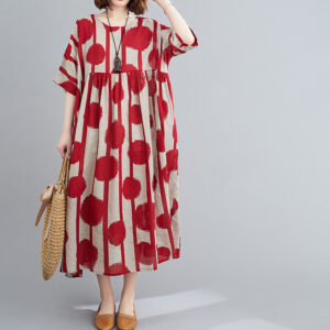 Plus Size Vintage Polka Dot Simmer Dress Cotton Casual Ladies Dresses for Women 4XL 5XL 6XL Robe Femme Red Long Dress