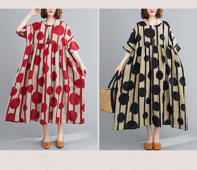 Plus Size Vintage Polka Dot Simmer Dress Cotton Casual Ladies Dresses for Women 4XL 5XL 6XL Robe Femme Red Long Dress - Image 2