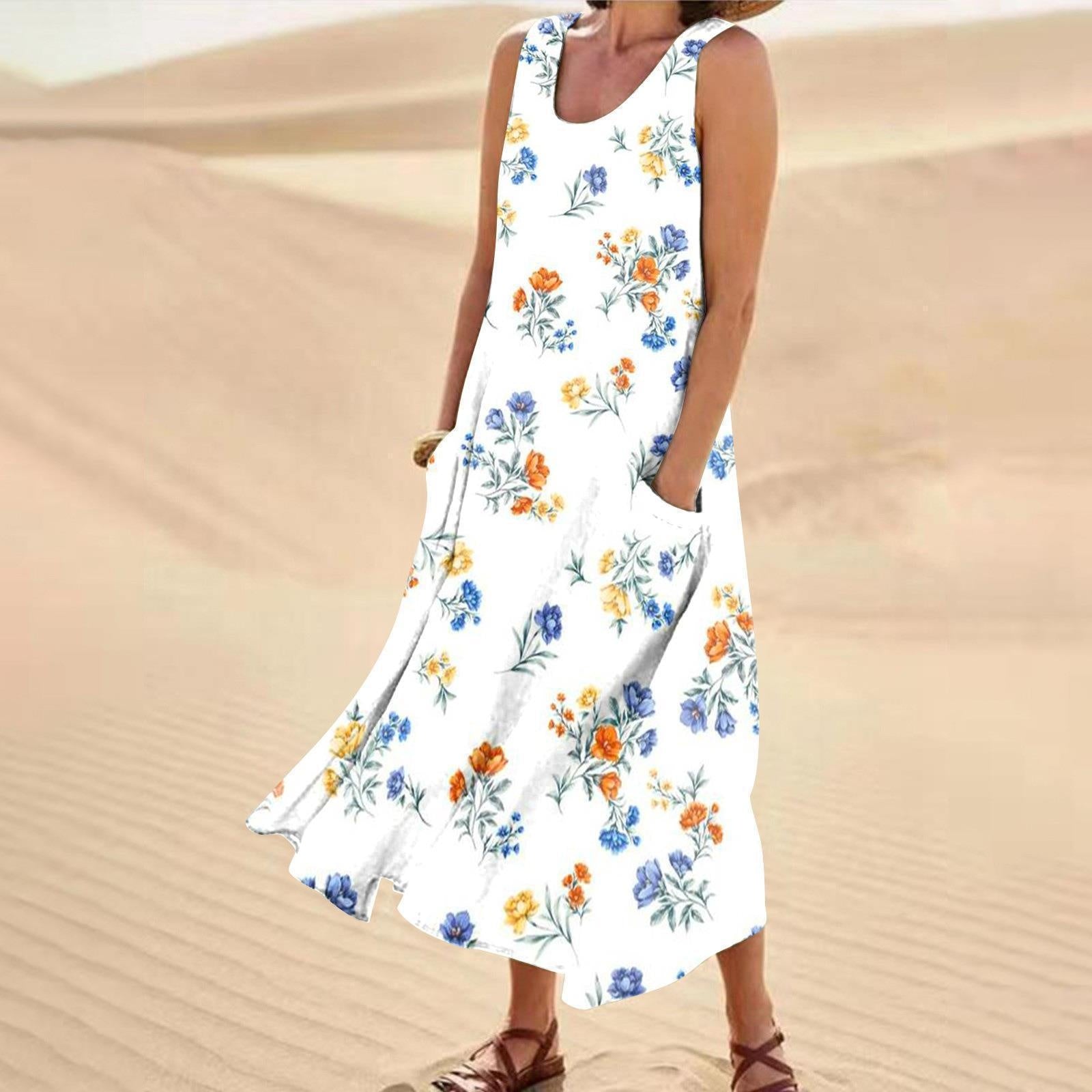 Women's Landscape Floral Maxi Dress Slim Fit Casual Skirt - Image 7