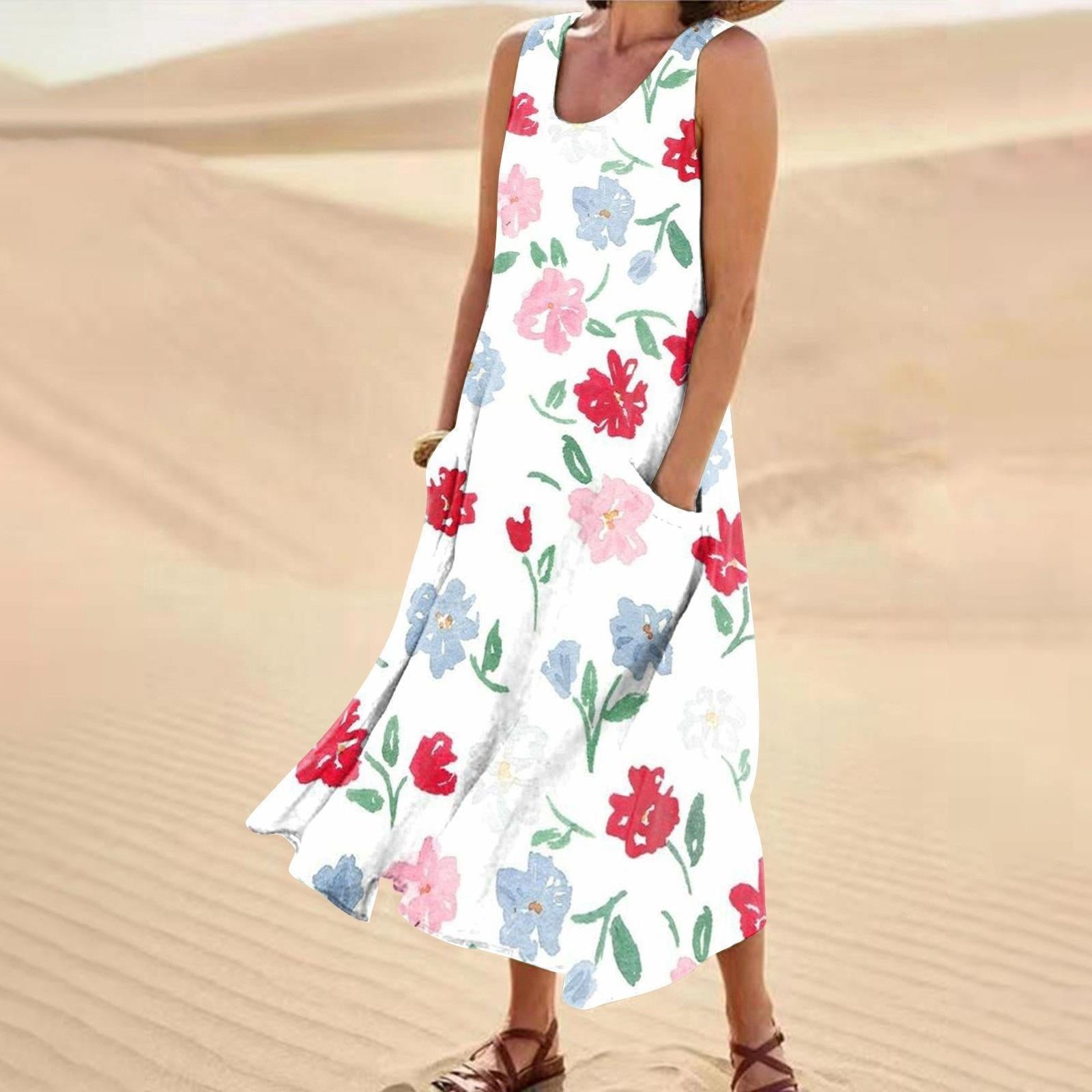 Women's Landscape Floral Maxi Dress Slim Fit Casual Skirt - Image 3