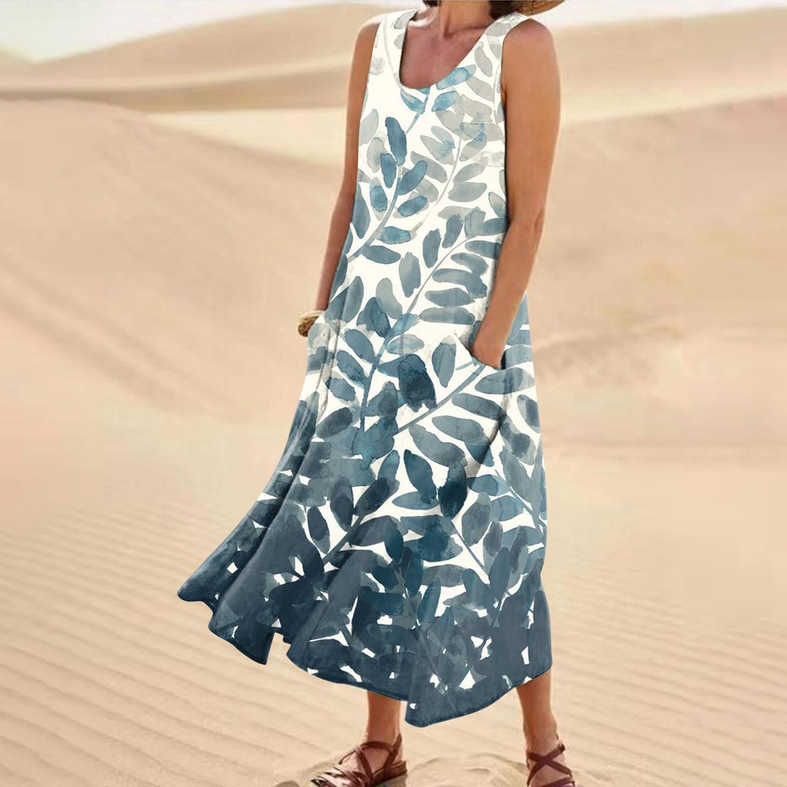 Women's Landscape Floral Maxi Dress Slim Fit Casual Skirt - Image 8