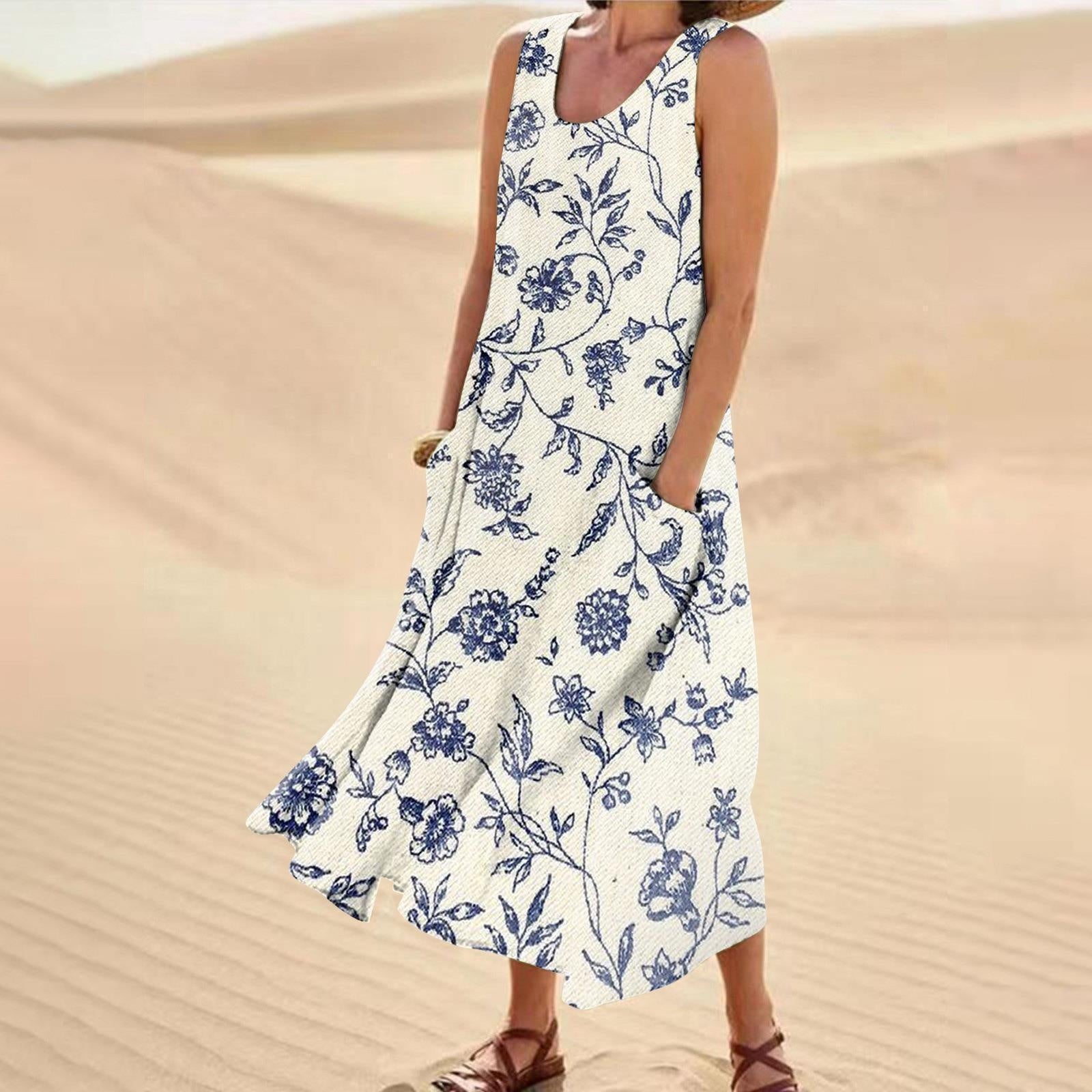 Women's Landscape Floral Maxi Dress Slim Fit Casual Skirt - Image 6
