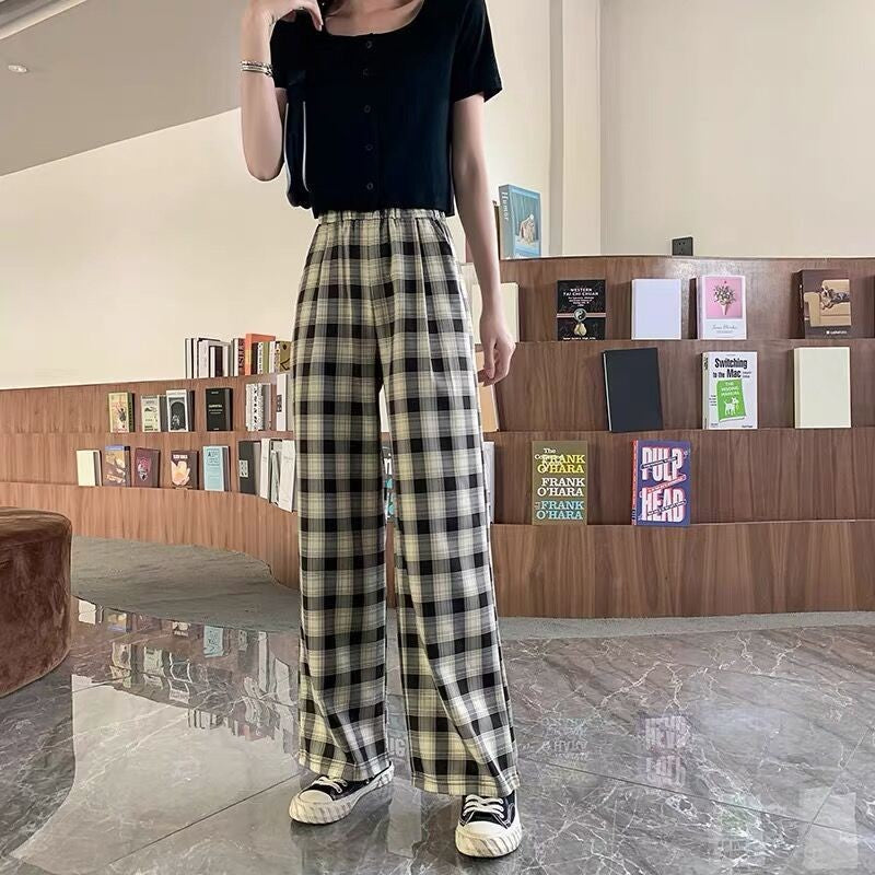Plaid Wide Leg Pants Women Casual Pants - Image 3