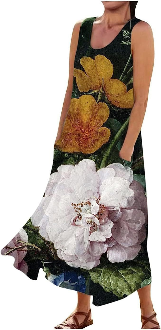 Women's Landscape Floral Maxi Dress Slim Fit Casual Skirt - Image 11