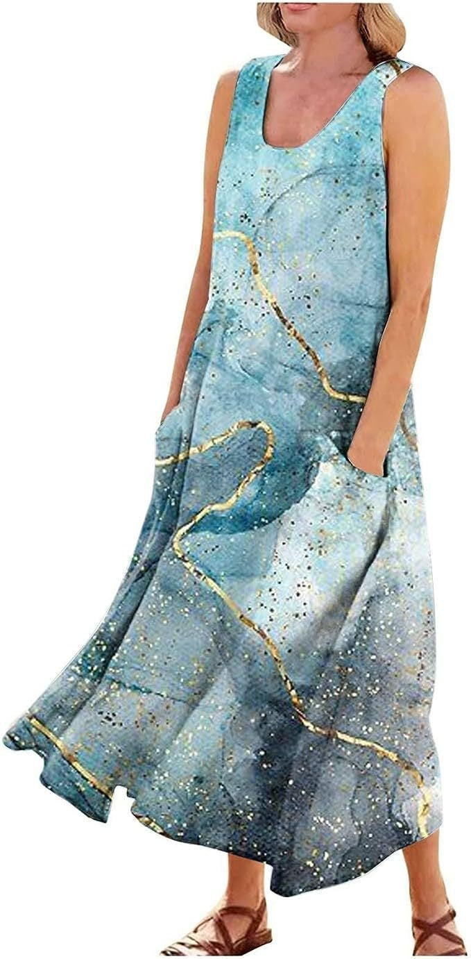 Women's Landscape Floral Maxi Dress Slim Fit Casual Skirt - Image 14