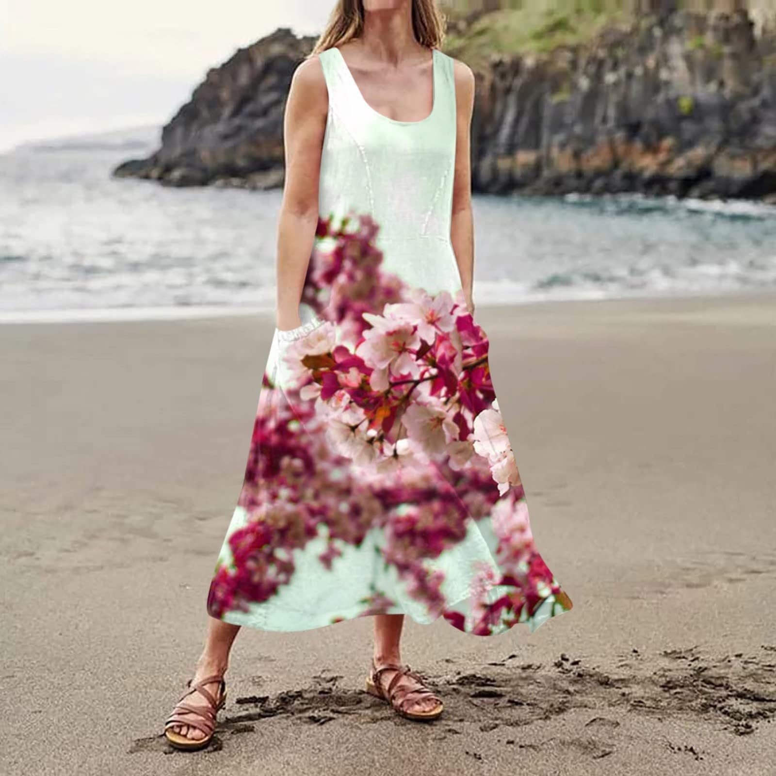 Women's Landscape Floral Maxi Dress Slim Fit Casual Skirt - Image 12