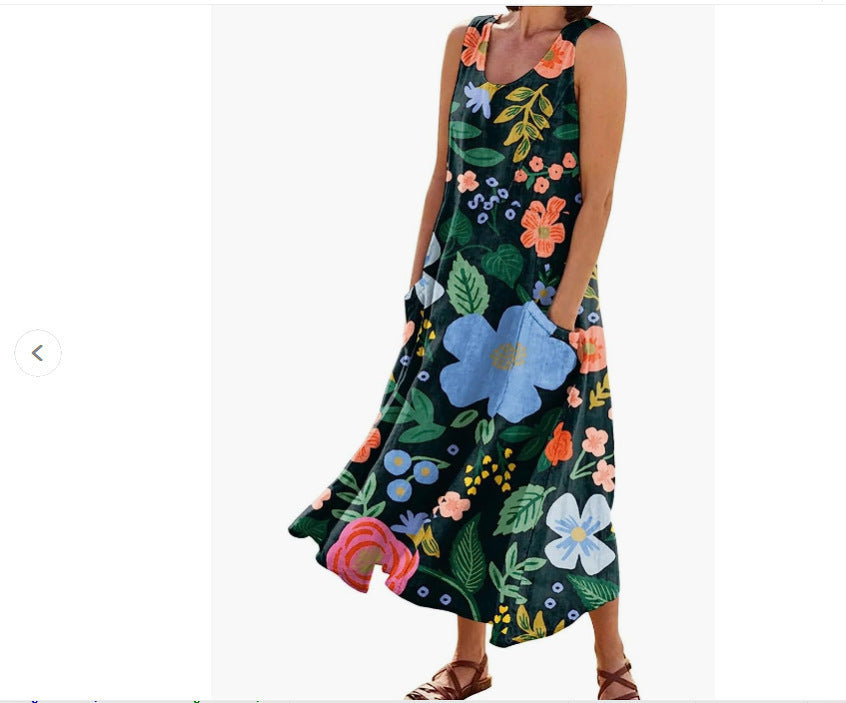 Women's Landscape Floral Maxi Dress Slim Fit Casual Skirt - Image 9