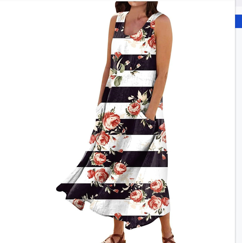 Women's Landscape Floral Maxi Dress Slim Fit Casual Skirt - Image 10