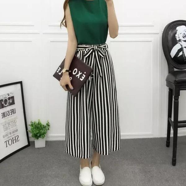 Vertical-striped chiffon wide-leg pants - Image 8