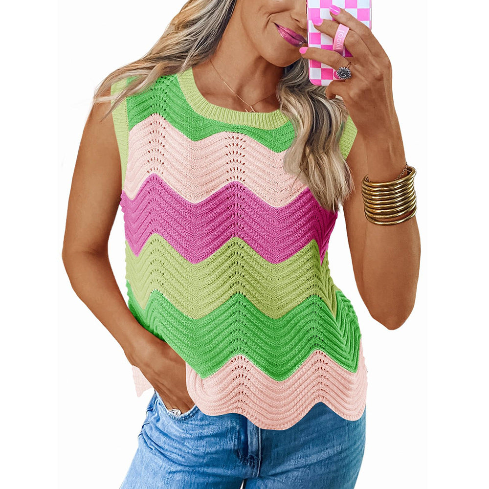 Summer Crew-Neck Knitted Top Dopamine Short Sleeves - Image 9
