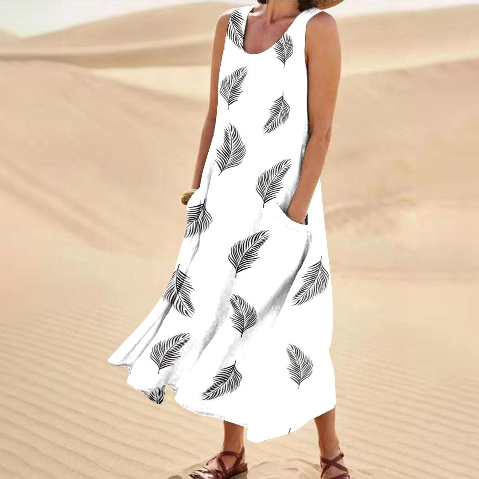 Women's Landscape Floral Maxi Dress Slim Fit Casual Skirt - Image 2