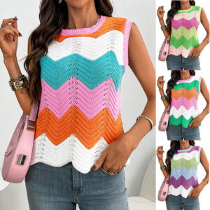 Summer Crew-Neck Knitted Top Dopamine Short Sleeves