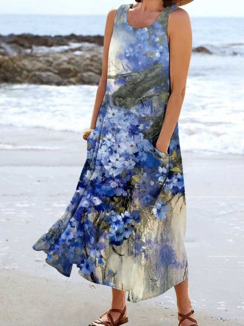 Women's Landscape Floral Maxi Dress Slim Fit Casual Skirt - Image 16