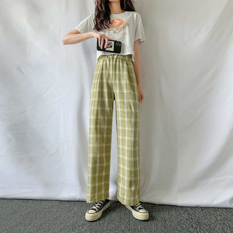 Plaid Wide Leg Pants Women Casual Pants - Image 4